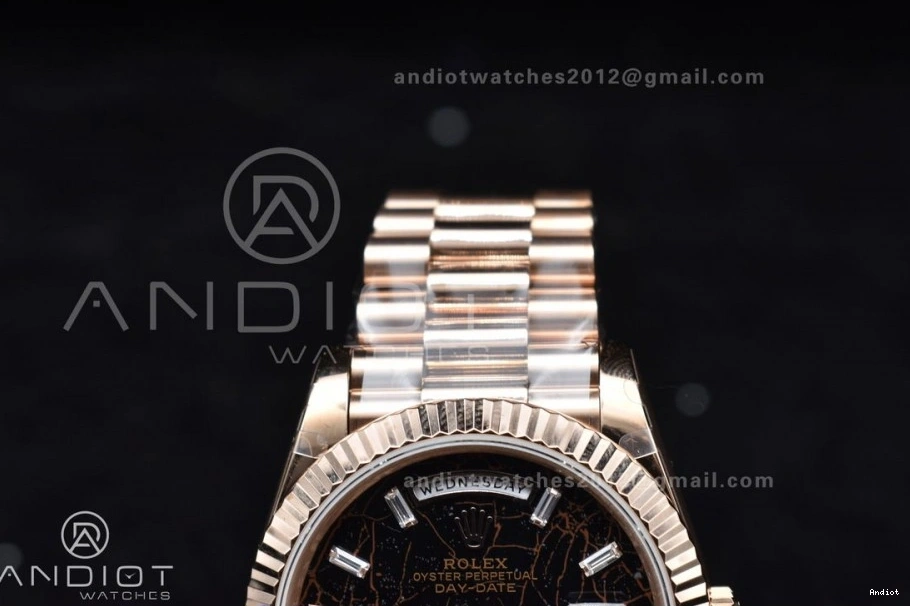 President RG On Crystal Markers GMF Dial Bracelet 40 DayDate 904L A3255 Steel Meteorite 0203